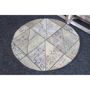 Tapis turc vintage de 3,7 x 4,4 pieds, tapis rond, tapis patchwork vert - Product Image 2