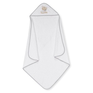 Mod. Serviette de Bain 100x100 cm en Coton Éponge 400 GSM, Blanc/Gris, Motif Ourson, avec Brosse et Peigne, pour Nouveau-né, pour la Salle de Bain - Product Image 1