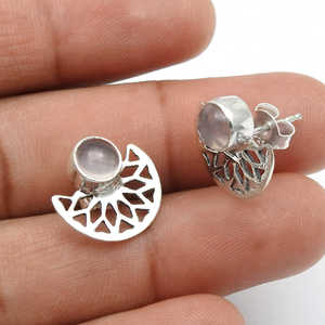 New Design 925 Sterling Silver Natural <b>Rose</b> <b>Quartz</b> Gemstone Round Shape Stud <b>Earrings</b> For Woman Handmade Bohemian Jewelry - Product Image 3