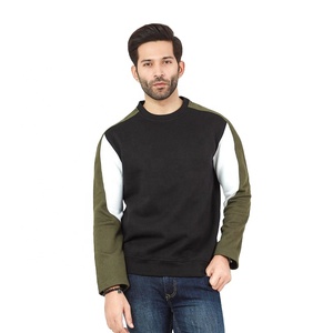 Sweat-shirt à col rond pour homme, à blocs de couleur, manches raglan, coupe classique, pull en tricot, style décontracté, automne, noir, olive, blanc - Product Image 1