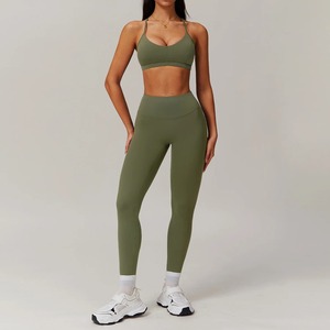 New 2pcs Women's Sexy High Waist Yoga Sportswear Set Long Sleeve <b>Crop</b> Sports Bra & Breathable <b>Leggings</b> for Workout & Fitness - Product Image 6