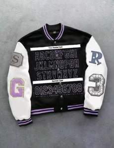 Veste universitaire en laine légère d'hiver mince pour hommes avec décoration de bouton avant fermeture à glissière brodée de logo personnalisé - Product Image 4