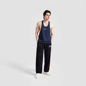 Men's Navy Impulse Stringer Regular Fit Breathable 100% Cotton Polyester Gym Tank <b>Top</b> with 3D Pattern Hood Size XL for Workout - Product Image 4