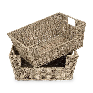 Natural seagrass newspaper holder set magazine storage basket table desk organizer decoration - Product Image 3