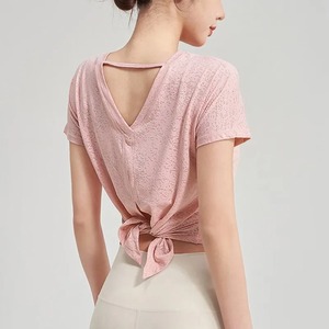 Women Gym Jogging <b>Top</b> Fitness Quick Dry Yoga Shirts <b>Short</b> Sleeve Mesh Athletic Shirt Outdoor Running Sporting Sweat Suits Pink - Product Image 2