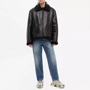 Veste d'hiver pour homme en cuir véritable, 100% cuir, doublure en laine, coupe-vent chaud, fermeture éclair sur le devant, vêtement d'extérieur - Product Image 3