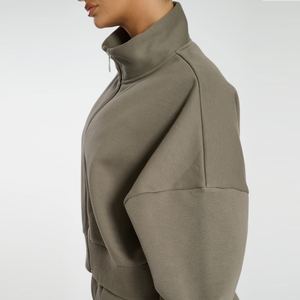 Sweat à capuche en tricot à col montant de style décontracté personnalisé pour femmes, imprimé, automne-hiver, polaire épais, fermeture éclair, respirant, pour femmes - Product Image 5