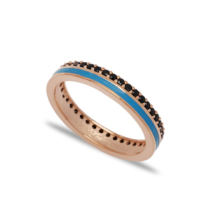 Bague en argent sterling 925 avec pierre de zircon noir et design en émail bleu, fabrication artisanale turque, vente en gros - Product Image 6