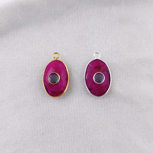 Pierres précieuses de rubis teintées 14x10mm, ensemble de lunette en argent Sterling 925, pendentif Double pierre en argent, pendentif en cristal naturel - Product Image 3