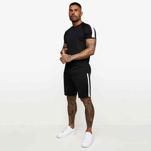 2026 New Design Wholesale Gym Wear Solid Shirt and Shorts Outdoor 2 Piece <b>Set</b> with Logo Embroidery <b>Twin</b> <b>Set</b> Black Color For Man - Product Image 1