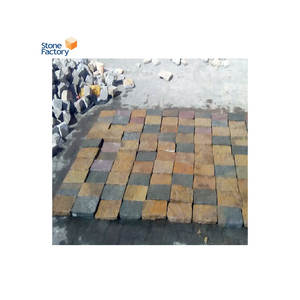 Adoquín de piedra natural 100%, mezcla amarilla y marrón pulida para uso en exteriores, popular para estacionamiento y entradas - Product Image 1