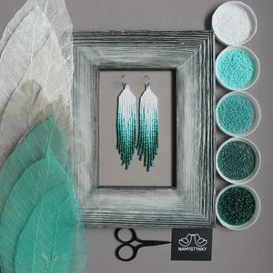 Pendientes de cuentas bohemias con flecos en cascada Andy de diseño turquesa, regalo de joyería único - Product Image 4