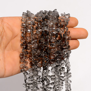 Perles en forme de poire de quartz rutile noir, pierre précieuse de quartz rutile noir, perles lisses fabrication de bijoux perles de pierres précieuses naturelles, 8 pouces - Product Image 2
