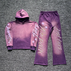 Conjunto de chándal personalizado para hombre Vintage Heavyweight Acid Wash 100% algodón transpirable de alta calidad DTG impreso pantalones de chándal y Sudadera con capucha - Product Image 1