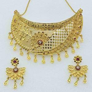 Venta al por mayor latón 14K 18K 24K chapado en oro rubí piedra gargantilla collares diseño floral tradicional boda gargantilla conjunto - Product Image 2