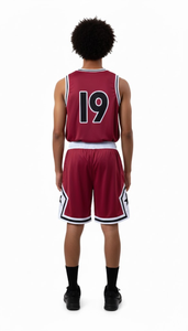 ชุดยูนิฟอร์มบาสเก็ตบอลทีมแบบกำหนดเอง พิมพ์ลายด้วยความร้อน ระบายอากาศได้ดี แห้งเร็ว ไซส์ใหญ่ ผ้าโพลีเอสเตอร์ 100% เสื้อเจอร์ซีย์ กางเกงขาสั้น ชุดกีฬา - Product Image 3