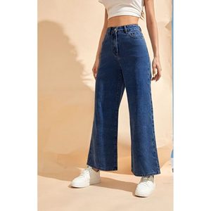 OSCA Vintage Funky Eco-Friendly Plating Cotton Wide Leg Stone Blue Denim Jeans Women High Rise Waist Loose Fit Street Style Size - Product Image 4