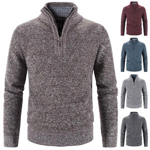 Automne hiver hommes couleur unie à manches longues col roulé fermeture éclair mâle pull sweat respirant survêtement tricoté pull - Product Image 2