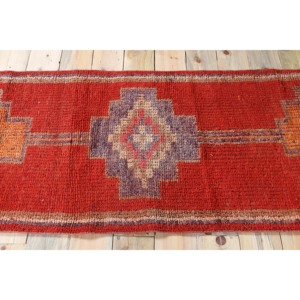 Alfombra Vintage Estilo Runner, Alfombra Turca de 2.5x8.7 pies, Alfombra de Lana Roja con Diseño Geométrico - Product Image 3