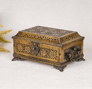 Coffre à bijoux floral vert et bronze antiques en gros avec serrure pour le stockage de bijoux - Product Image 3