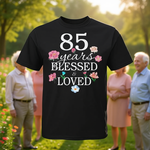 Camiseta Floral para el 85º Cumpleaños para Mujer, 85 Años, Bendecida y Amada, Ropa Promocional Premium - Product Image 3