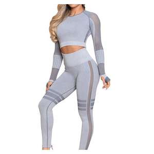 ชุดออกกำลังกายผู้หญิงคุณภาพสูง 2 ชิ้น แบบไร้ตะเข็บ เอวสูง กันน้ำ ระบายอากาศ ยืดได้สี่ทิศทาง เหมาะสำหรับยิมและโยคะ - Product Image 6