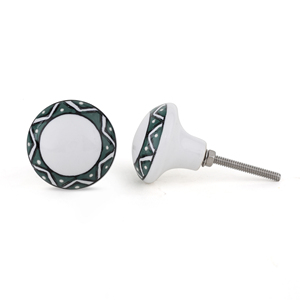Bouton de tiroir circulaire en céramique à motifs verts et blancs avec centre blanc Bouton d'armoire en céramique blancs et verts - Product Image 2