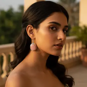 Boucles d'oreilles pendantes en argent sterling 925 avec opale rose pour femmes, idée cadeau tendance - Product Image 3