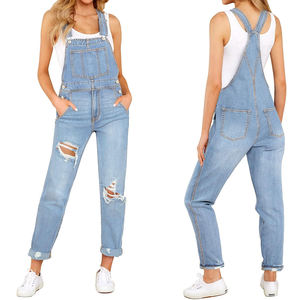 Salopette en jean et combinaisons en jean pour femmes Bretelles réglables Conception de poche Salopette à jambe droite pour femmes - Product Image 3