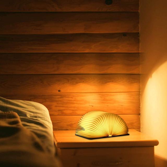 USB Rechargeable Wooden Book Lamp LED Light Novel Foldable Night Table Lamp with Magnetic Design Small Size