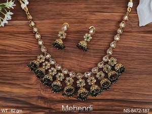 Bijoux antiques indiens Mehendi, ensembles de bijoux de fête de styliste, accessoires pour femmes, ensemble de colliers courts antiques - Product Image 2