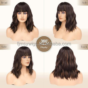 Parrucca da Bob con frangetta lunga spalle parrucca ondulata sintetica capelli corti per le donne festa di uso quotidiano - Product Image 5