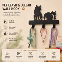 Support mural pour laisse de chien en métal, organisateur de collier pour chien, design chat, 3 crochets, auto-adhésif, résistant à la rouille pour animaux de compagnie