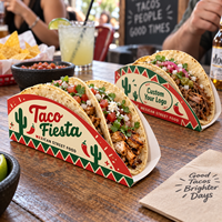 Support à tacos en carton écologique, imprimé sur mesure, boîte d'emballage jetable pour restauration rapide, conteneur biodégradable à emporter, en gros
