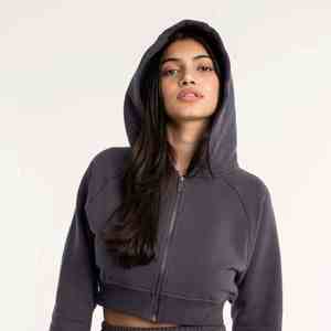 Pull à capuche à manches longues personnalisé en gros femmes haut court sweat à capuche de sport court à capuche imprimé capuche courte pour les femmes - Product Image 1