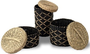 Boîte ronde en herbe de mer douce, boîte de rangement artisanale, écologique, naturelle, décoration intérieure et extérieure, vente en gros du Vietnam - Product Image 2