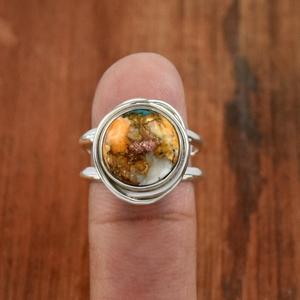 Oyster Copper Turquoise Double Band <b>Ring</b> in 925 Sterling Silver Handmade Statement Jewelry Gift - Product Image 4