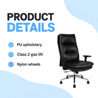 Chaise de bureau de direction en cuir PU noir à dossier haut avec réglage de la hauteur pivotant et base chromée pour espaces de travail professionnels