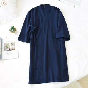 Accappatoio Unisex in Mussola di Cotone Organico a 4 Strati, Lussuoso Vestaglia SPA con Chiusura a Coulisse, Traspirante e ad Asciugatura Rapida, Estivo, Tinta Unita, Lavorato a Maglia - Product Image 2