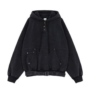 Sweat à capuche surdimensionné pour hommes avec poche kangourou, ceinture de serrage à la taille - Product Image 1