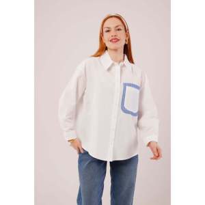 Camisa Casual de Algodón con Detalle de Bolsillo y Rayas Blancas para Mujer, Marca Lustrin, para Venta al Por Mayor - Elegante y Cómoda - Product Image 1
