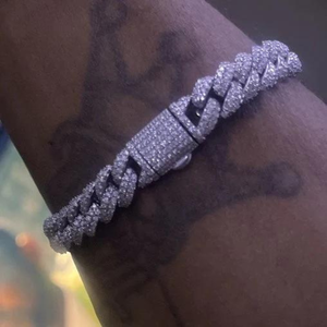 Bracelet cubain hip-hop double rangée serti de diamants avec moissanite en argent sterling 925, prix de vente conseillé 2024 - Product Image 3