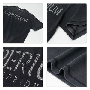 Camiseta lavada personalizada 100% algodón con estampado de diamantes de imitación, Camiseta holgada Vintage lavada con ácido blanqueador pesado para hombre - Product Image 5