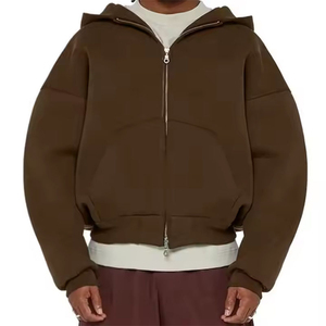 Sweat à capuche zippé épaule tombante poids lourd français éponge sweats à capuche hommes surdimensionné recadrée Boxy fermeture éclair OEM ODM Service sweats à capuche personnalisés - Product Image 1