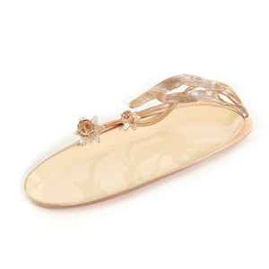 ถาดใส่อาหารอลูมิเนียมสีทองทรงรีพร้อมแผ่นโลหะประดับดอกไม้สุดหรูสำหรับวางกลางโต๊ะในบ้านและถาดของขวัญ - Product Image 1