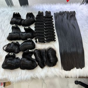 BOUNCY BOULS NATUREL NOIR SUPER VIP SDD BUNDLES SET AVEC FERMETURE/FRONTAL MEILLEURE VENTE EXTENSIONS DE CHEVEUX HUMAINS - Product Image 4