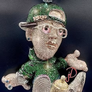 จี้ผู้ชาย5 CT ตัด VVS Moissanite 14K สีขาวชุบทองสไตล์คลาสสิกเสน่ห์การ์ตูนสำหรับเด็กธีมศาสนาฮินดู - Product Image 1