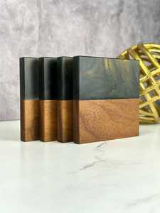 Sous-verres carrés en noyer époxy artistique de luxe tendance, écologiques, 8 mm d'épaisseur, pour une table basse moderne, prix attractif - Product Image 2