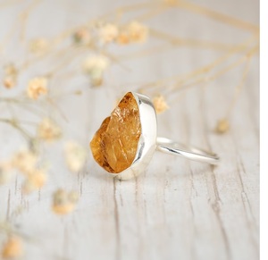 แหวนซิทรีนดิบ925เครื่องประดับเงินสเตอร์ลิงเครื่องประดับ Boho สีเหลืองอัญมณีไม่เจียระไนสำหรับงานเลี้ยงครบรอบแต่งงานงานเฉลิมฉลอง - Product Image 5