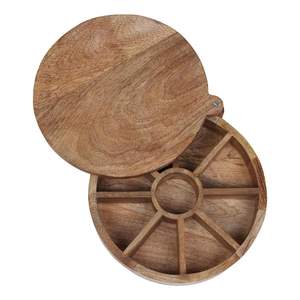 Handmade <b>Wooden</b> Table Top Spice Box Round Container With <b>Partition</b> for Kitchen Use New Model for Home Kitchen Spices Storage - Product Image 3
